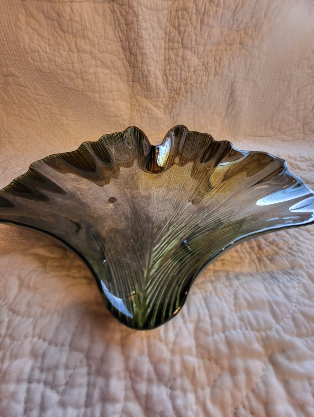 Studio Art Glass Olive Green Ginko Leaf Pattern